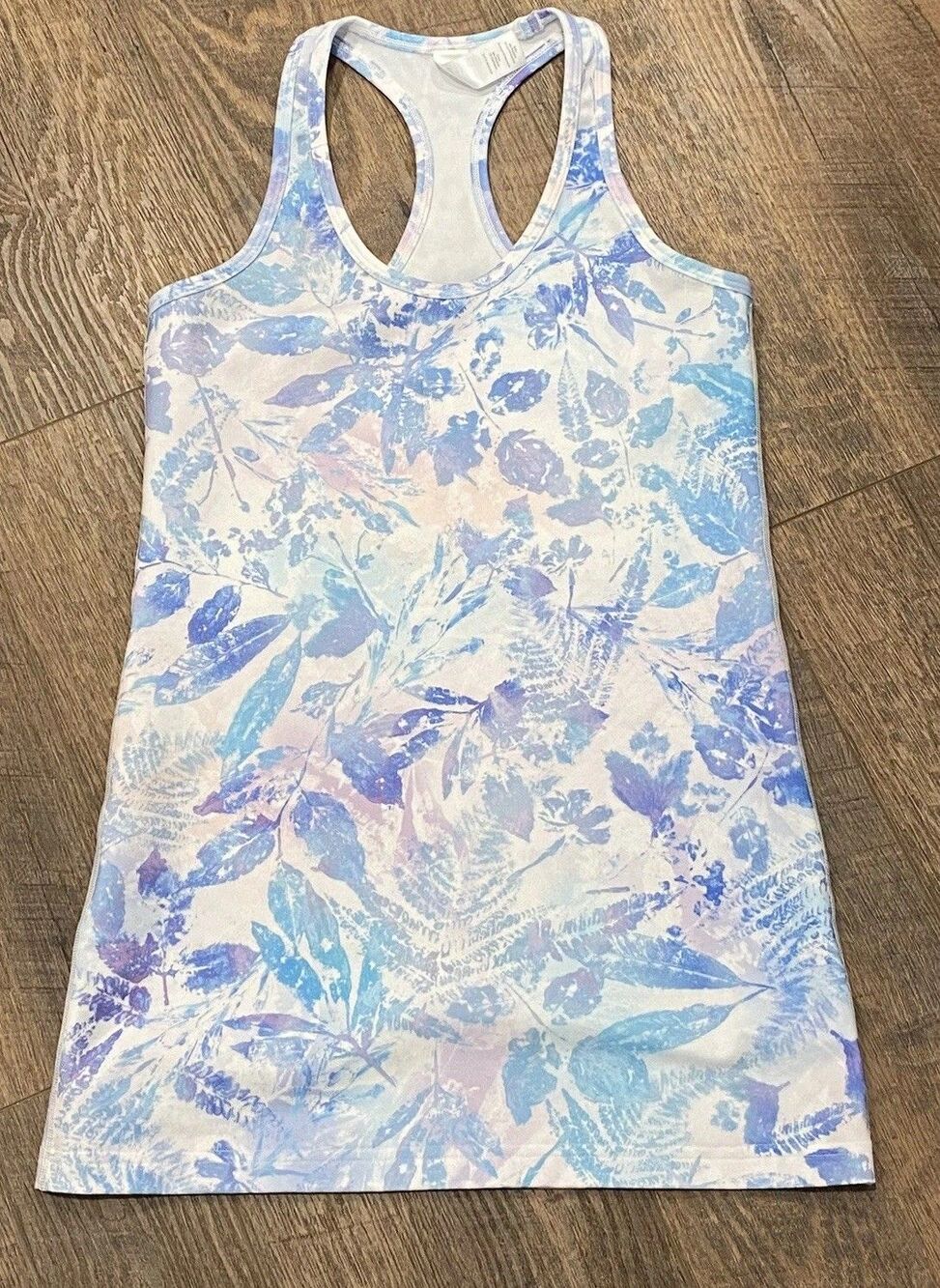 Ivivva by LuluLemon Racerback Tank Top Girls size 14 White Blue Purple Flowers